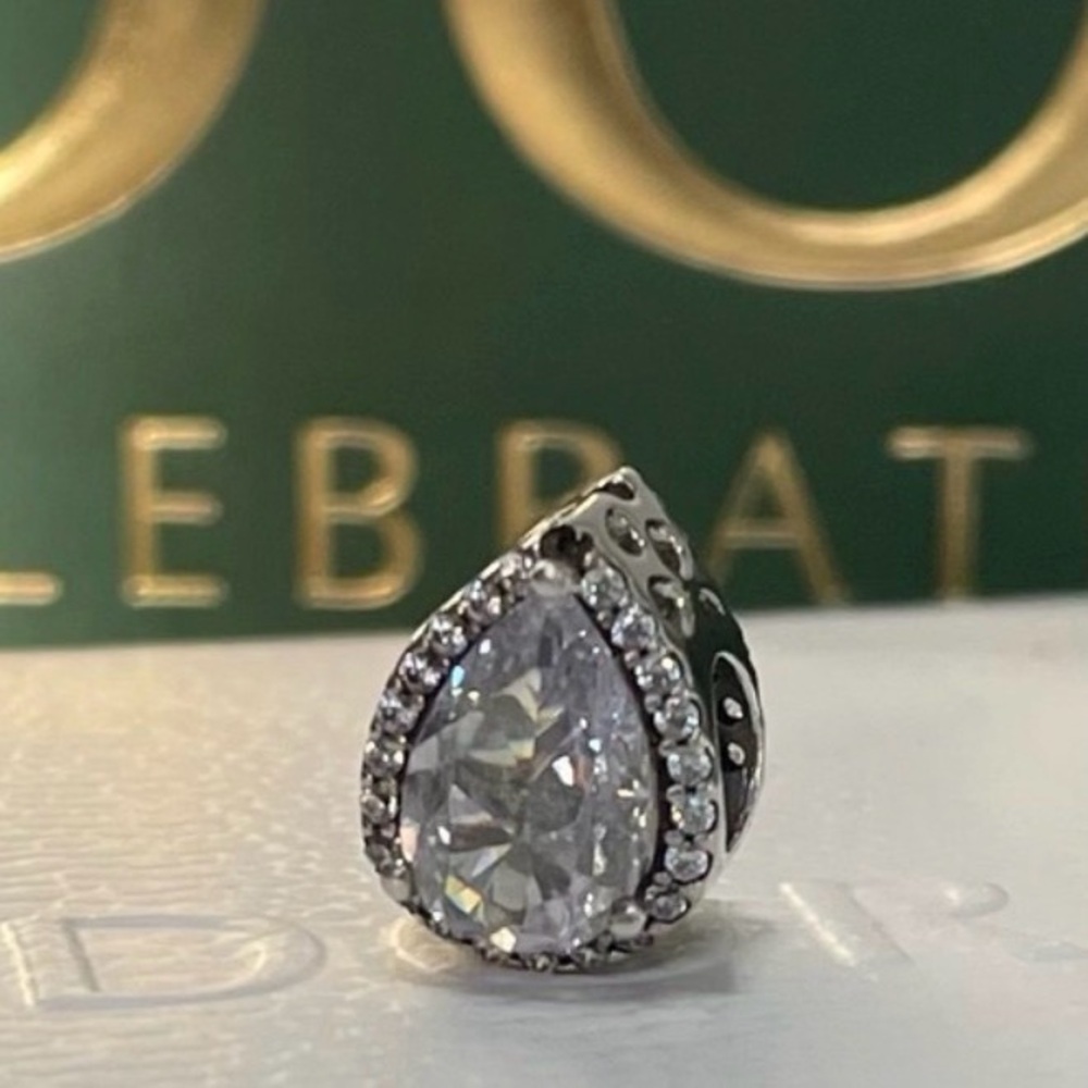 Pandora Silver Geometric Radiant Clear CZ’s Teardrop Charm